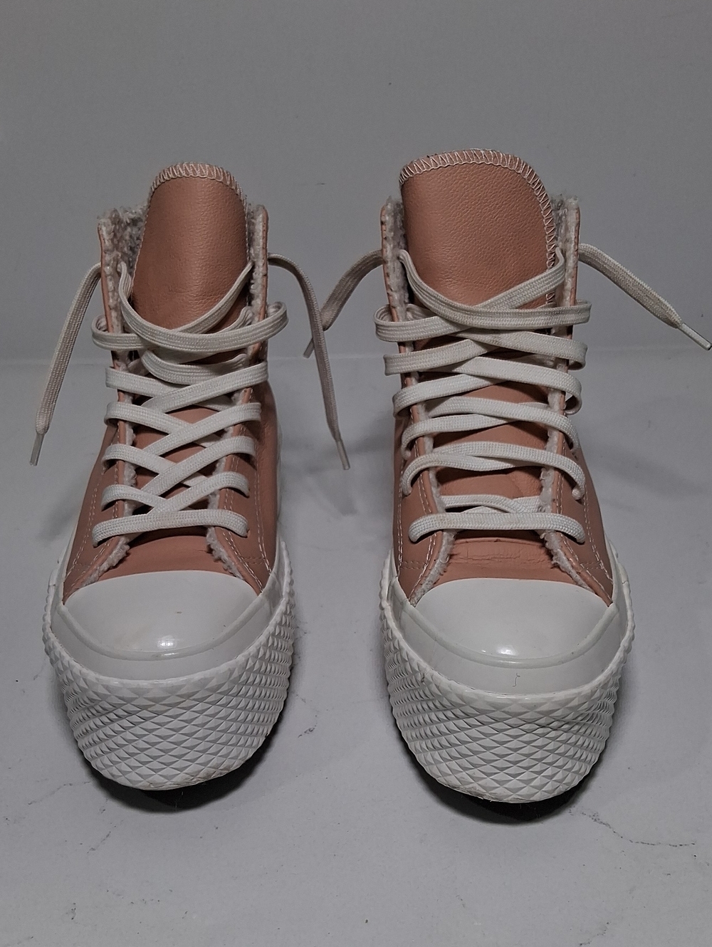 Converse Women’s High-Top Platform Sneakers in Blush Pink Leather Upper